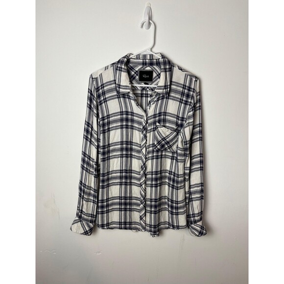 Rails Shirt Womens Small White Navy Plaid Button Front Long Sleeve Pocket - Picture 1 of 6
